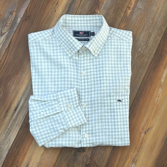 Vineyard Vines Classic Fit Tucker Shirt – White & Light Gray, Size Large - Picture 5 of 5